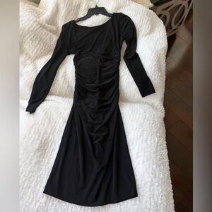 Never worn- Norma Kamali Black Shirred Long Sleeve Dress